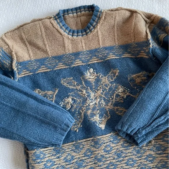 VTG Maurices Tan and Blue Jumper 100% Shetland wool. - Picture 6 of 8
